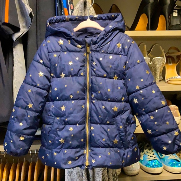 🌊Old Navy Toddler Girls Blue/Gold Stars Puffer🌊 - Picture 1 of 6